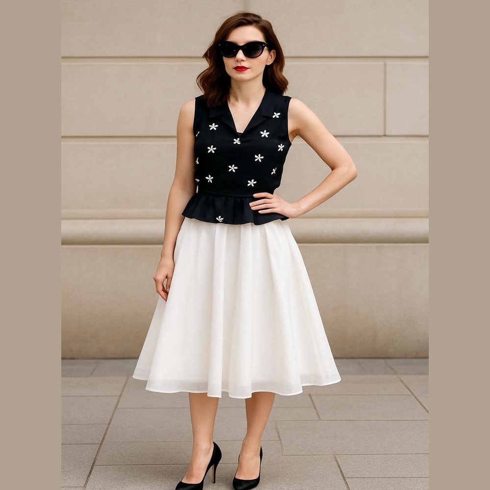 Willow and Clay ruffle black beaded flowers top
Sz S NWOT